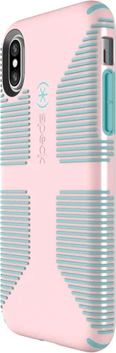 Vista 5 de Speck Productos CandyShell Grip Funda para iPhone XS/iPhone X - Cuarzo Rosa/Azul Río