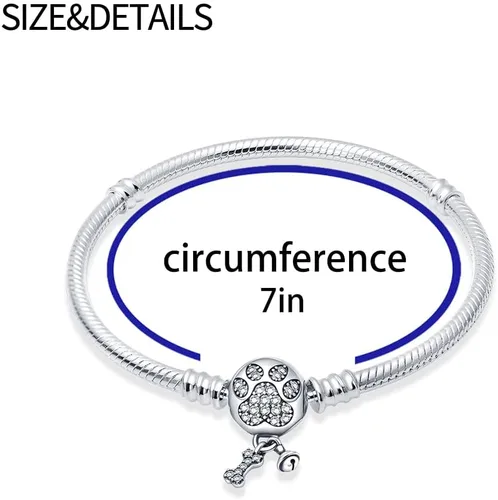 Vista 2 de KUNSIR Pulsera de cadena de serpiente de plata de ley 925 con circonita cúbica 5A, hebilla de garras linda compatible con dijes Pandora, pulseras