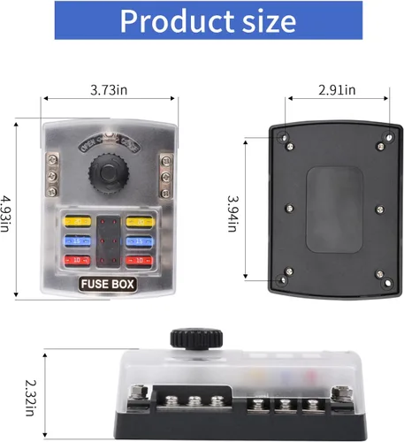 Vista 2 de Bloque de fusibles de 6 vías de 12 V con indicador LED, 300/45 A con cubierta antipolvo, terminal positivo individual de 6 vías y portafusibles