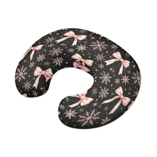 Vista 2 de Jeiento Christmas Nursing Pillow Case Black Snowflake Pink Bow Nursing Covers for Breastfeeding Pillows Soft Comfortable Slipcover for Boy and Girl