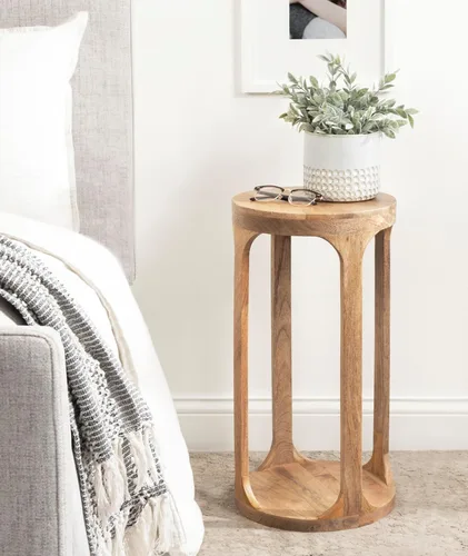 Vista 2 de Kate and Laurel Dahl - Mesa redonda de madera para bebidas; 12 x 23 pulgadas; marrón natural; mesa de pedestal de acento circular de madera bohemia