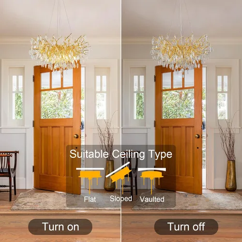Vista 6 de Candelabro de cristal para comedor, lámpara moderna de 24 pulgadas para sala de estar, candelabros de rama de árbol dorado con 8 luces, lámpara