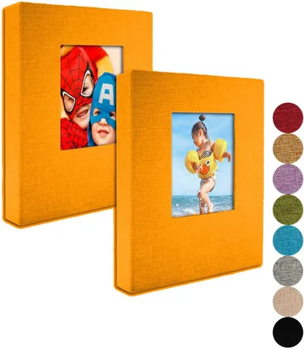 Vista 11 de GPIRAL Álbum de fotos pequeño de 4 x 6 pulgadas, páginas transparentes, cubierta de lino con ventana frontal, paquete de 2, cada álbum con capacidad