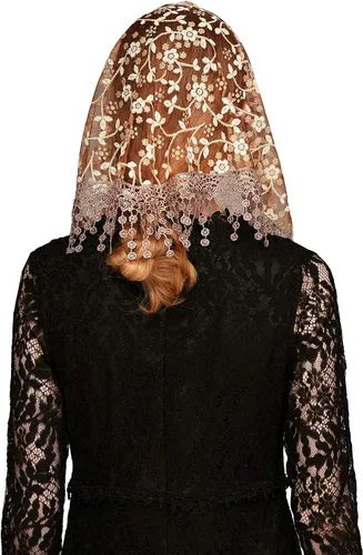Vista 6 de PAMOR Triángulo velo de encaje Mantilla Catedral cabeza cubierta capilla velo para bodas masivas damas de honor