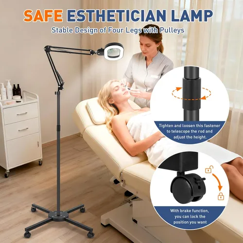 Vista 5 de KIRKAS Lupa de piso grande 12X con luz y soporte, color infinito regulable 2 en 1 lámpara de lupa iluminada para trabajo cercano, lectura