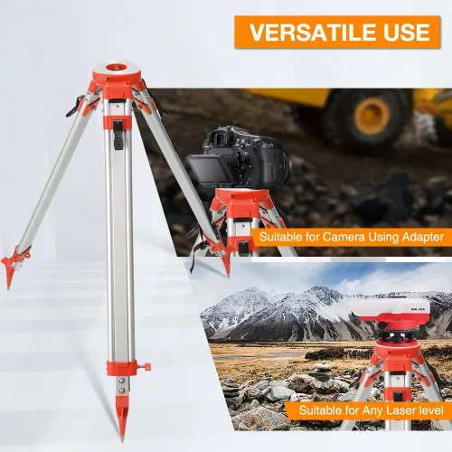 Vista 6 de Trípode de topografía, trípode de levantamiento de aluminio con abrazadera rápida de cabeza plana de 11 roscas de 5/8 pulgadas para estación total