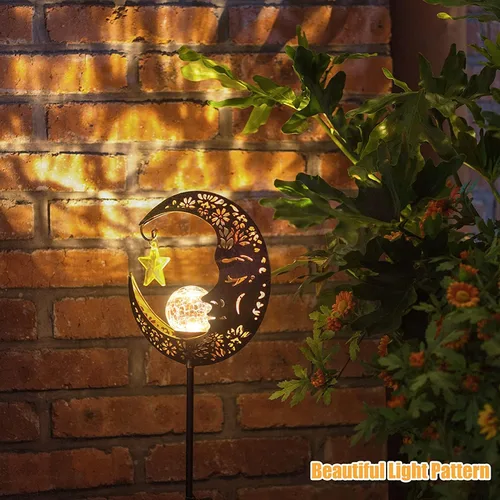 Vista 4 de Hapjoy - Luces solares para exteriores, decoración con forma de luna, linterna para patio, césped o camino, decoraciones con globo de cristal Bronce