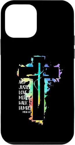 Vista 12 de Funda para iPhone 15 Tie Dye Cross Micah 6:8 Act Justly Bible Scripture Easter Case