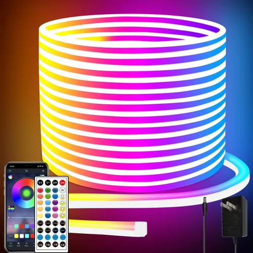 Vista 12 de Cuerda de luces LED de neón de 16.4 pies con aplicación o control remoto, luces LED flexibles, múltiples modos, luces de neón RGB para exteriores
