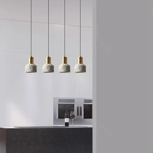 Vista 5 de Vintage Terrazzo Cylinder Pendant Light 2 Pack Retro Stone Hanging Fixture Gold Mini Concrete Chandelier for Dining Room Kitchen Island Hallway