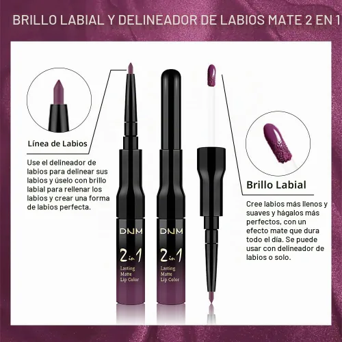 Vista 3 de evpct 1Pcs Lápiz de Labios Mate y Set de Lápiz de Labios Líquido para Mujeres, Lápiz de Labios Mate de Durazno Oscuro Púrpura, Resistente a Manchas