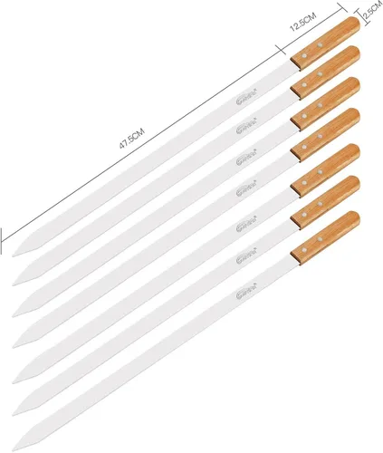 Vista 2 de Goutime Kabob - Brochetas de 23 pulgadas de largo, 1 pulgada de ancho de acero inoxidable para asar a la parrilla con mango de madera para hacer