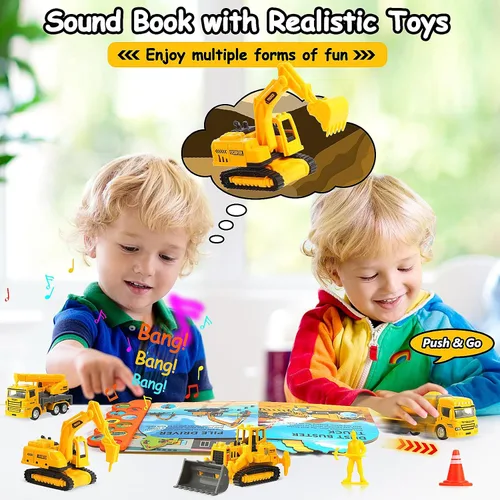 Vista 5 de Juguetes de Construcción con Libros de Sonido - ¡Excava! ¡Tira! ¡Construye! Libro de Tablero de Construcción con 10 Botones y 20 Piezas de Juguetes