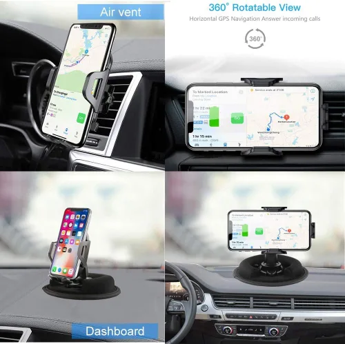 Vista 2 de Soporte para teléfono celular, soporte de fricción para puf, 2 en 1 y soporte de ventilación de aire, para iPhone, Android y otros teléfonos