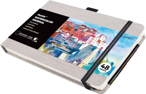 Vista 7 de Funto Diario de Acuarela, 3.5 x 5.5, 48 Páginas, Prensado en Frío, Bolsillo Interior, 110lb/230gsm, Suministros de Arte para Técnicas de Acuarela