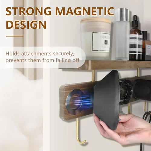 Vista 6 de Affogato Soporte de almacenamiento para secadora de pelo, soporte de pared compatible con Dyson Supersonic, soporte organizador magnético de 5