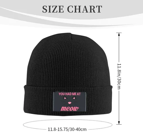 Vista 3 de Gorro con texto en inglés "You Had Me at Meow, gorro de punto suave y acogedor para el invierno, cálido, Negro