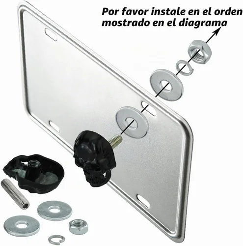 Vista 3 de Abfer Cubiertas de Tornillos de Matrícula con Diseño de Calavera Antirrobo Kit de Pernos de Marco de Tornillo de Matrícula Decorativo Compatible