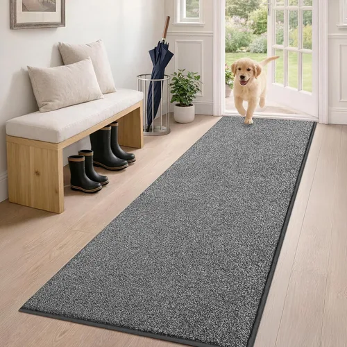 Vista 49 de PURRUGS Tapete para puerta con atrapamiento de suciedad, 20 x 31.5 pulgadas, antideslizante, lavable a máquina, tapete para puerta de perro, tapete