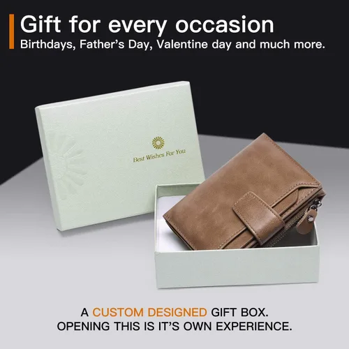 Vista 7 de FALAN MULE Cartera para hombre de piel auténtica suave con bloqueo RFID plegable elegante con bolsillo para monedas con 4 ventanas de identificación