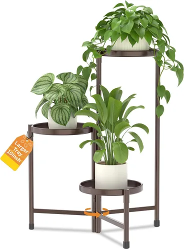 Vista 27 de LASZOLA Soporte plegable para plantas de interior de 7 niveles para múltiples macetas grandes, estante ajustable alto y resistente con bandeja de 10