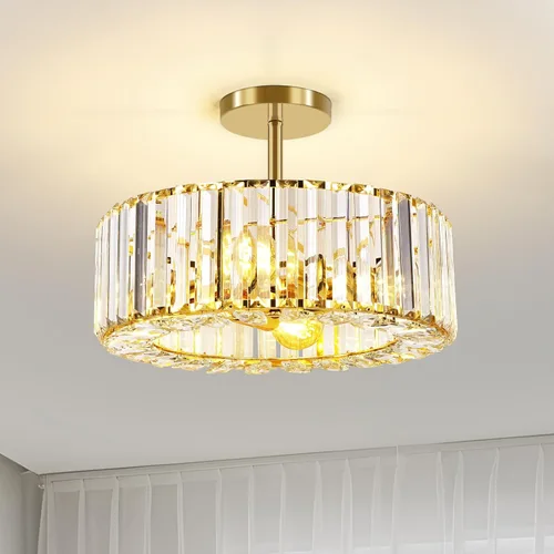 Vista 10 de FRIDEKO HOME Paquete de 2 Luces de Techo Semi Empotradas - Pequeña Lámpara de Araña de Cristal para Pasillo con Jaula de Metal Negro, Accesorio