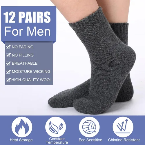 Vista 5 de 12 pares de calcetines de lana de invierno para hombre, calcetines térmicos cálidos para senderismo, botas cálidas, calcetines suaves y pesados