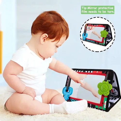 Vista 5 de teytoy Espejo para el tiempo boca abajo, juguetes para bebés recién nacidos de 0 a 3 meses, para el desarrollo del cerebro, espejo de bebé, tiempo