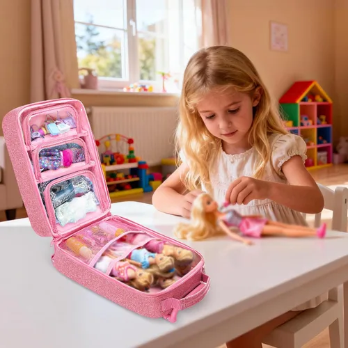 Vista 6 de LoDrid Mochila de viaje compatible con muñecas Barbie de 12 pulgadas, rosa