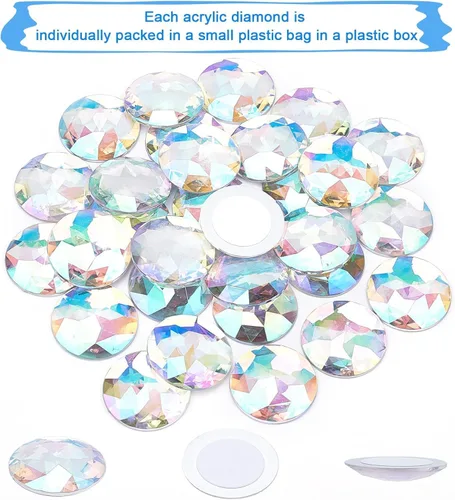 Vista 4 de FINGERINSPIRE 30 diamantes de imitación acrílicos redondos con parte trasera plana de 1.181 in con contenedor, gemas circulares de cristal Ab