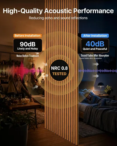 Vista 3 de Paneles de pared de listones de madera acústica insonorizados Nogal