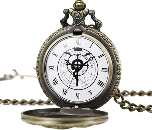 Vista 2 de Reloj de bolsillo Fullmetal Alchemist Edward Elric Anime con cadena de llavero y caja de collar, bronce, 1. Bronce, Retro