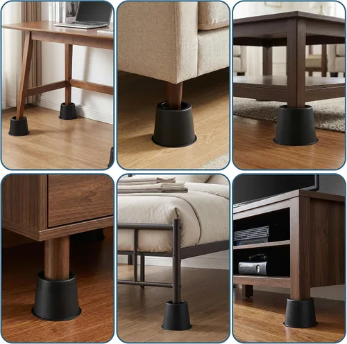 Vista 5 de Paquete de 9 elevadores de cama resistentes de 4 pulgadas, juego de 9 elevadores de muebles para cama, sofá y escritorio, capacidad de 1500 libras