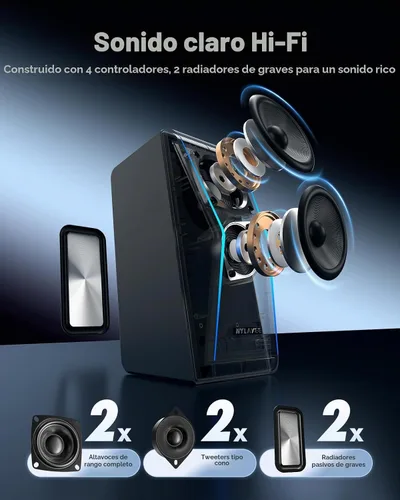Vista 2 de Nylavee - Altavoces para computadora de escritorio, Bluetooth AUX PC Altavoces RGB