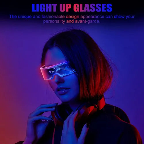 Vista 6 de TOODOO 4 pares de anteojos con visera LED, anteojos luminosos futuristas, 7 colores, 4 modos para club, fiesta de Navidad, Transparente