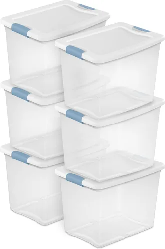 Vista 10 de Sterilite - Paquete de 12 contenedores de almacenamiento con pestillo para debajo de la cama, con tapas, de plástico transparente, 6 cuartos