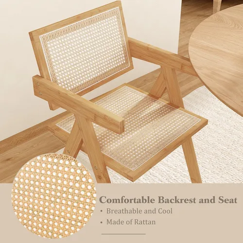 Vista 5 de Giantex Juego de 2 sillas de comedor de caña bohemia, carga máxima de 330 libras, sillas de comedor de madera, sillón de bambú para sala de estar