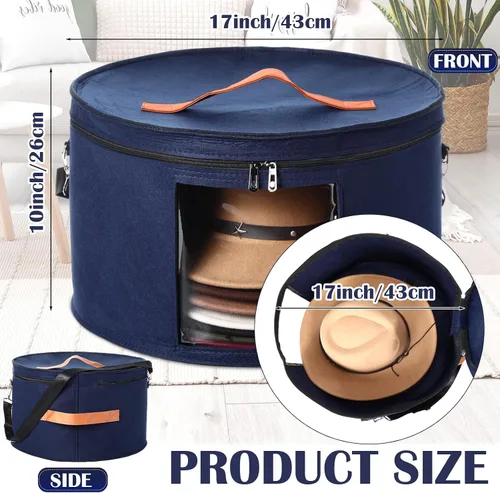 Vista 2 de Suzile Paquete de 4 Cajas Grandes Redondas Plegables para Sombreros de Mujer, Almacenaje con Capacidad para 6-10 Sombreros, Caja para Sombreros