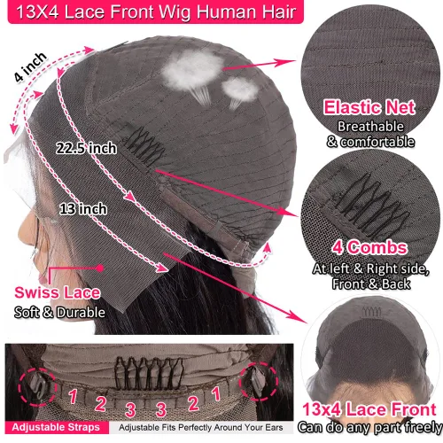 Vista 5 de Pelucas de cabello humano brasileño lacio 9A con encaje frontal HD de 13 x 4 pulgadas, prearrancado con abuelitos, densidad del 180%, línea capilar