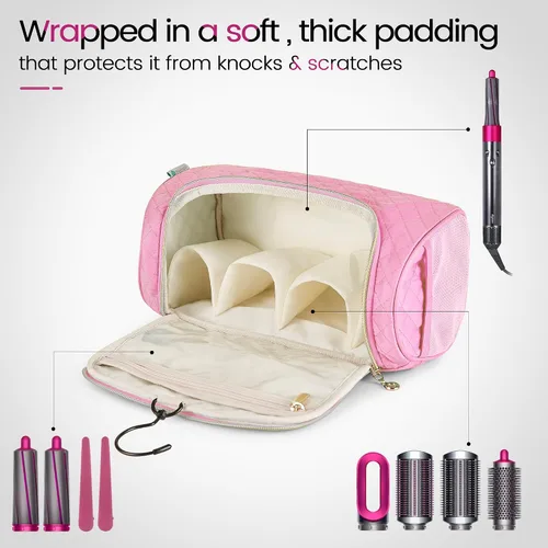 Vista 3 de Estuche de viaje compatible con Dyson Airwrap completo Styler y accesorios, organizador de viaje portátil con gancho colgante oculto para Airwrap