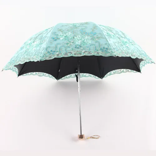 Vista 115 de Honeystore Sombrilla bordada con flor 3D plegable UV con encaje clásico