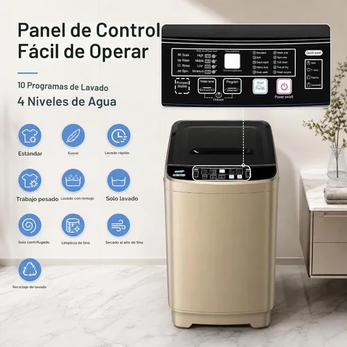 Vista 3 de Lavadora portátil completamente automática 17.7lbs pequeña lavadora 2-Dorado