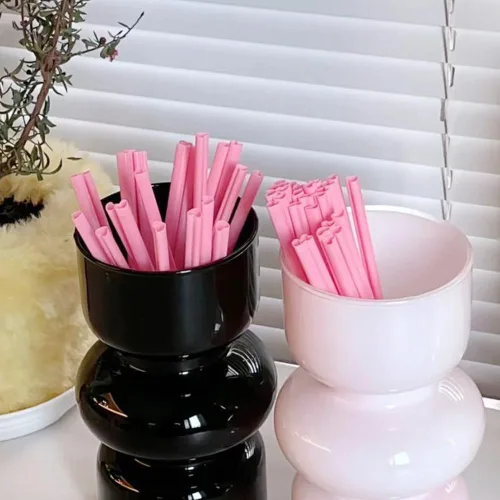 Vista 5 de Pajitas en forma de corazón, paquete de 100 pajitas de plástico rosadas, envueltas individualmente, para bodas y fiestas