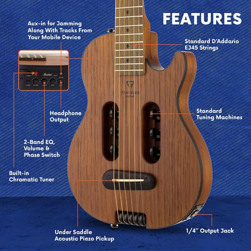 Vista 2 de Traveler Guitar Escape Mark III - Guitarra acústica de caoba Acústica portátil con amplificador de auriculares integrado Guitarra sin cabeza a