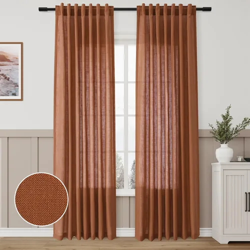 Vista 61 de Aersas Aqua Green Linen Curtains 84 Inches Long 2 Panels Set Back Tab Rod Pocket Living Room Curtain Farmhouse Rustic Light Filtering Hook Drapes
