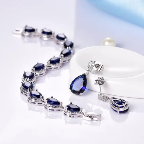Vista 4 de GULICX - Juego de joyas de plata para mujer, color zafiro, rubí