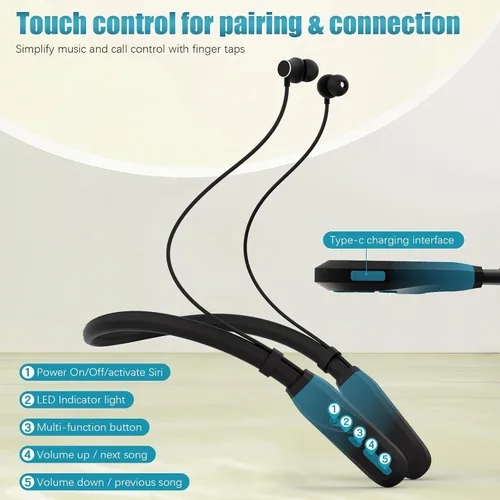 Vista 4 de Lecefty Auriculares Bluetooth con banda para el cuello, 200H tiempo de reproducción extra largo, auriculares inalámbricos estéreo con micrófono