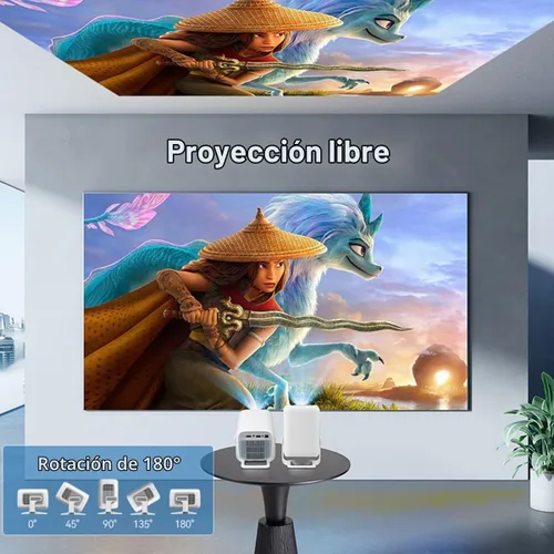 Vista 7 de Mini proyector con wifi y bluetooth pequeño, compatible con proyector portátil 4K 1080P Android 11,200 lúmenes ANSI, rotación de 180°, corrección