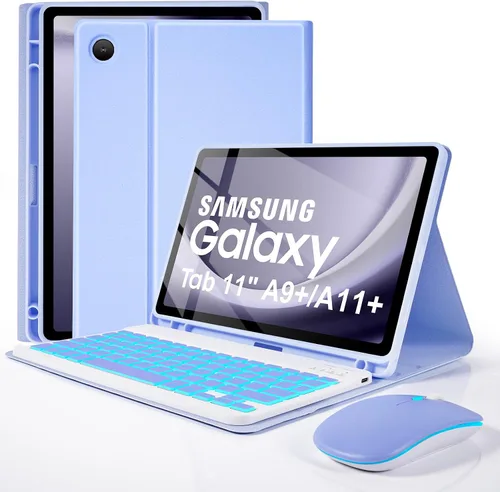 Vista 12 de Funda con teclado retroiluminado de 7 colores con mouse para Samsung Galaxy Tab de 11 pulgadas A11 Plus y A9 Plus, funda de teclado intercambiable