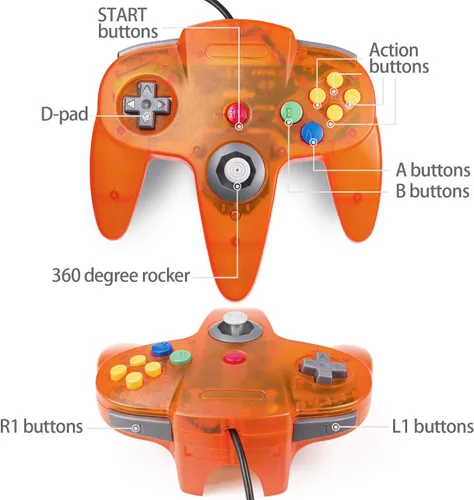 Vista 6 de KIWITATA Classic N64 USB Controller, N64 Wired Remote Emulator Game Controller for Windows XP 7 8 11& MAC & Retropie Orange